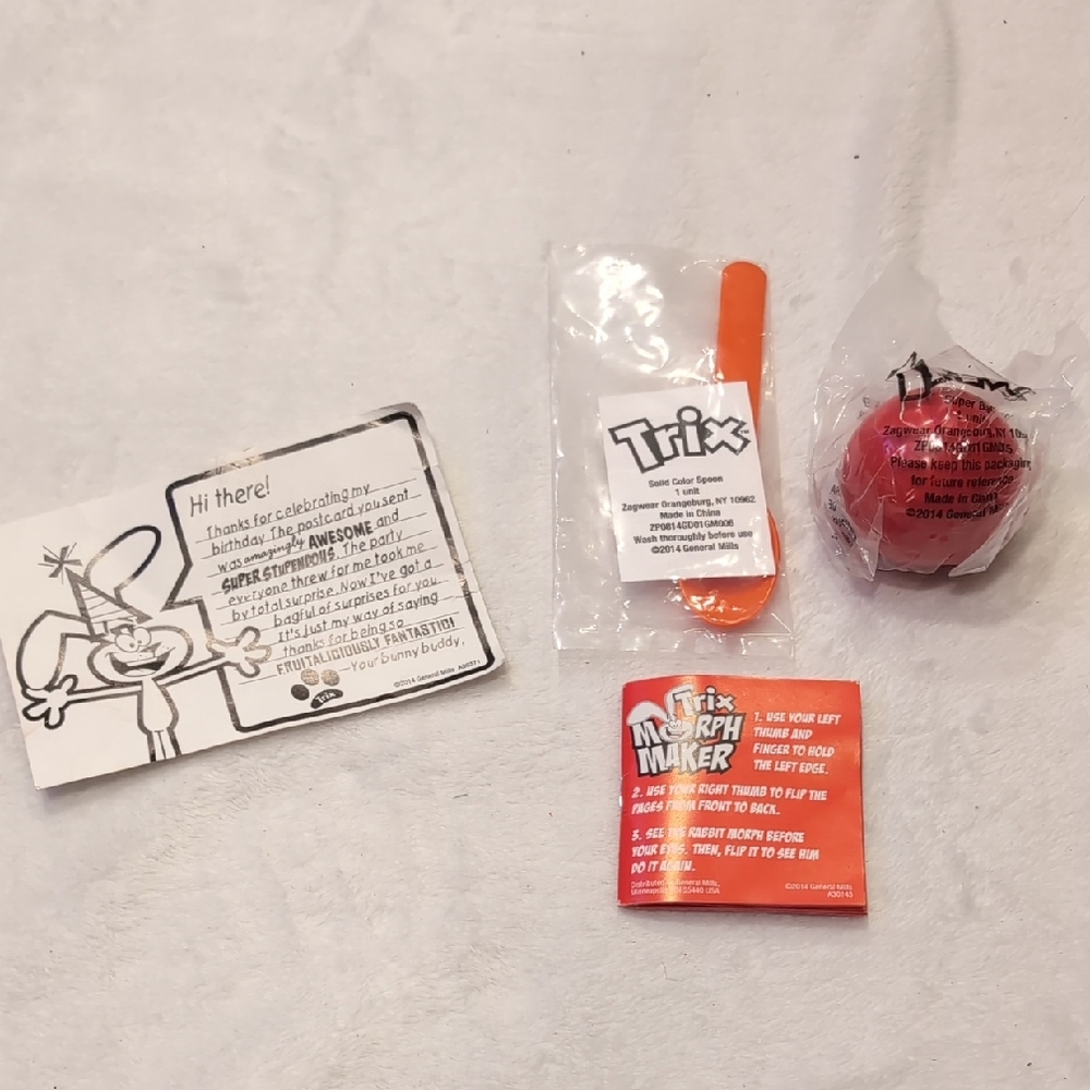 Trix Birthday Surprises Collector Lot General Mills 2014 Super Ball Spoon Sealed